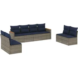 vidaXL 8-teiliges Gartensofa-Set mit Kissen, grau, Polyrattan - Grau