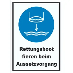 Rettungsboot fieren beim Aussetzvorgang Schild A4 (210x297mm)