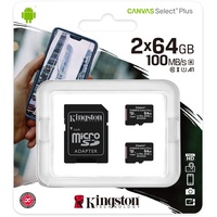 Kingston microSDXC Canvas Select Plus 64GB Class 10 UHS-I A1 V10 + SD-Adapter 2 St.
