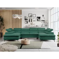 MKS MÖBEL Ecksofa PETER U, form, Sofa big XXL, Bettkasten, Bettfunktion, Einstellbare Kopfstützen blau