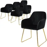 ML-Design – Esszimmerstühle 6er Set Schwarz | Samt Sitzfläche, Rücken- & Armlehnen, Goldbeine, ergonomische Esszimmer- & Küchenstühle