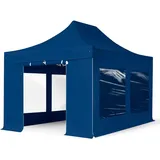 TOOLPORT Faltzelt Professional 3x4,5 m - mit 4 Seitenteilen (Panoramafenster) Faltpavillon ALU Pavillon Partyzelt blau