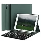JKSML Hülle mit Tastatur für iPad 9./8./ 7. Generation, Abnehmbarer Kabellose QWERTZ Tastatur Hülle mit Stifthalter für iPad 10,2 Zoll (2021/2020/2019), Dunkelgrün