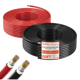 Vevor Solarkabelverlängerung, 15,2 m Schwarz & 15,2 m Rot, 10 AWG Solarverlängerungskabel, Verzinntes Kupferkabel für Netzunabhängige Photovoltaikanlagen an Haus, Fahrzeugen, RV, Booten, IP67