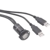 TRU Components USB-06-BK USB-Doppeleinbaubuchse 2.0 Buchse, Einbau, Adapter 2 x USB-Buchse Typ A auf 2 x USB-Stecker Typ A mit