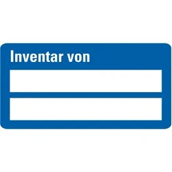 Inventaretikett Inventar von, zweizeilig, blau, Dokumentenfolie, 60x30mm, 9/Bogen