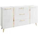 ALLHOUSE24 Kommode DIAMANT 158 cm Breite Hochglanz GOLD Sideboard Möbel BERLIN weiß