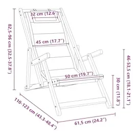 vidaXL Strandstuhl mit Armlehnen 61,5 x 96 x 0 cm grau 1 St.