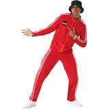 Morph Herren 90er Kostüm, Rot Gestreifter Hip Hop Trainingsanzug, Lustiges Retro Outfit für Partys und Events, XL - XL