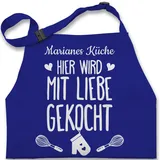 Kinderschürze Schürze Kinder Jungen Mädchen - Kochschürze - Hier wird mit Liebe gekocht mit Name I Geschenk Kochen - 7-14 Jahre - Royalblau - kinderkochschürze koch sprüche kinderkochschürzen - 7-13 Jahre