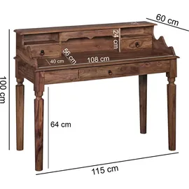 KADIMA DESIGN Schreibtisch Massivholz 115x100x60 cm 3 Schubladen, Sekretär im Landhausstil