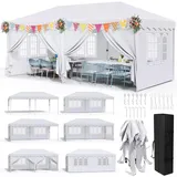 Faltpavillon 3x6, Pavillon 3x6 Wasserdicht Stabil Winterfest, Gartenzelt mit 6 Seitenteilen, Partyzelt 420D Oxford, Gartenpavillon Höhenverstellbar,UV-Schutz 50+,Pavillon 3x6 für Markt,Hochzeiten,Weiß