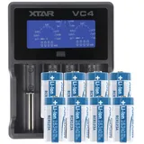 AccuCell Schnell-Ladegerät und 8 Akkus CR123A mit 3,6 Volt bis 3,7 Volt, max. 850mAh
