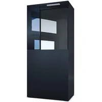Vladon Vitrine, Schwarz Hochglanz, 50.5x111x32.5 cm, Wohnzimmer, Wohnwände, Vitrinenschränke