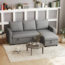 Homcom Eckcouch Polyester 3-Sitzer Hellgrau