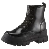 Buffalo Schnürboots »ASPHA RLD VEGAN«, Schnürstiefelette, Plateaustiefelette, Blockabsatz, in Lack-Optik Gr. 39, schwarz , 23574642-39