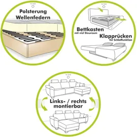 luma-home schönes für dein zuhause Wohnlandschaft U-Form Sofa Schlaffunktion Couch Bettkasten Cord in Grau Beige / 15200