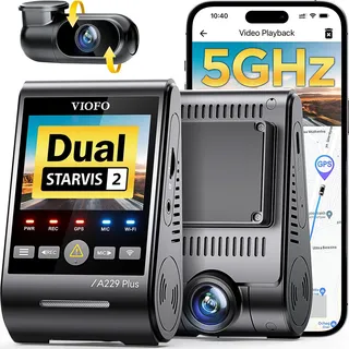 VIOFO A229 Plus 2K + Dual STARVIS 2, HDR Vorne hinten Dashcam Auto, Sprachsteurung & 5GHz Wi-Fi WLAN Autokamera, Ultrapräzises GPS, Super Nachtsicht 2.0, 2,4” Großer LCD, Sprachausgabe, 512 GB Max