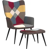 vidaXL Relaxsessel mit Hocker, Sessel mit Stahlrahmen, Relaxstuhl Polsterstuhl mit Armlehne, Fernsehsessel Polstersessel Wohnzimmer, Patchwork Stoff