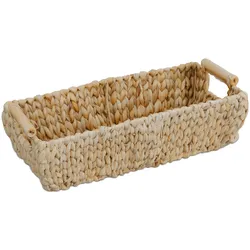 Relaxdays Aufbewahrungskorb, Wasserhyazinthe, HBT: 13,5x43x19 cm, Henkel, Bad & Deko, geflochten, Utensilienkorb, natur