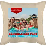 Kissen 50x50 - Geschenk mit eigenem Foto und Text personalisiert I Eigenes Bild I Custom Photo Text - 50 x 50 cm - Beige Natur - fotokissen fotopolster selbst drucken Pictures schmusekissen