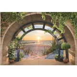 WallArena - Vlies Fototapete Strand Meer Fenster mit Aussicht Natur Ostsee 150x105 cm - Fototapeten - Tapeten - für Wohnzimmer Schlafzimmer - Vliestapete Wandtapete Tapete 3D Effekt- inkl. Kleister