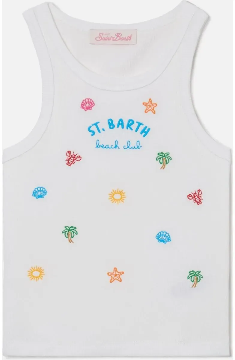 MC2 Saint Barth Blue JR Girl RIB Tank Crop TOP rib sb all over sea 01n emb (00468L) 6 yrs