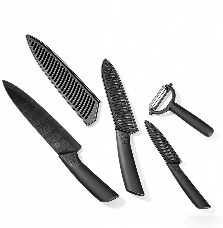 Huohou Keramikmesser Set – Ultrascharf, leicht & rostfrei, vakuum-kohlenstoffverstärkte Zirkonia-Klingen, ergonomischer TPR-Griff, inkl. Kochmesser, Universalmesser, Obstmesser & Schäler