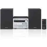 Panasonic Micro HiFi-Anlage, Bluetooth, SC-PM250EF-S I 20 W, Digitalverstärker, CD-Player, FM-Radio, USB-Anschluss, automatische Abschaltfunktion, Vintage-Design, silberfarben – französische Version