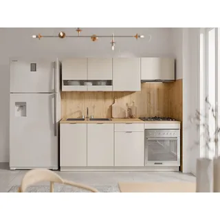 Küchenzeile - Mit Arbeitsplatte 200 cm - Beige & Holzfarben - CARMEO