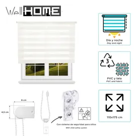 Wellhome Polyester Tag/Nacht Rollo 110 x 175cm (Breite x Höhe) Cremeweiß