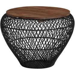 Runder Couchtisch mit Stauraum: Holz- und Metallgestell, innenliegender Stauraum, recyceltes Mango-Massivholz. Schwarz, 60x60x45 cm | Kadima Design