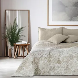 DecoKing Doppelbett Bettüberwurf 260 x 280 cm Beige/Weiß