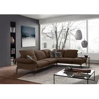 W.SCHILLIG Ecksofa sherry, Designsofa mit tollem Sitzkomfort, elegant und zeitlos, L-Form, mit Kopfstützenverstellung, Winkelfüße in Schwarz, Breite 302 cm braun