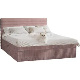kaiser möbel Boxspringbett mit bettkasten und topper TRENTO, ohne Bein stoff Plüsch Cord 120x200 cm Rosa H3 - Rosa