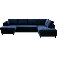 Lisa Design ANNA, Wohnlandschaft Ecksofa, mit Schlaffunktion und Bettkasten, 7-Sitzer, zeitgenössischer Stil– rechts , Nachtblau - Blau