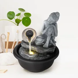 GLOBO Zimmerbrunnen Buddha Wasserfall Springbrunnen Deko LED-Licht H 19 cm Grau