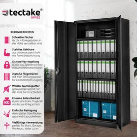 Tectake tectake® Aktenschrank, aus pulverbeschichtetem Stahl, 4 höhenverstellbare Einlegeböden, 180 x 90 x 40 cm