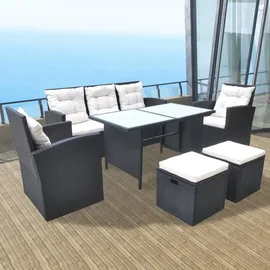 vidaXL Garten-Essgruppe mit Auflagen Polyrattan 6-tlg. schwarz