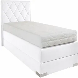 Boxspringbett, weiß, B:100cm L:212cm, Bezug der Obermatratze: 100% Polyester, Bezug abnehm- und waschbar bis 60u00b0C, Unterbox und Kopfteil: Microvelours-Bezug (100% Polyester), WESTFALIA SCHLAFKOMFORT, Komplettbetten, Boxspringbett