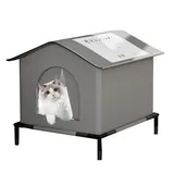Katzenhaus Für Draußen, Katzenhaus Outdoor Winterfest Wasserdicht, Katzenhöhle mit Dach & Erhöhtem Sockel, Wärmeverstärkte Isolierung Haustierhaus Tierheim für Streuner Haustiere (Grau,M)