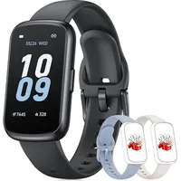Smartwatch Damen Herren 3 Armbänder, 1,47'' Klein Fitness Tracker Aktivitätstracker Pulsuhr SpO2 Schlaftracker Schrittzähler Sportuhr für Andro... - Schwarz