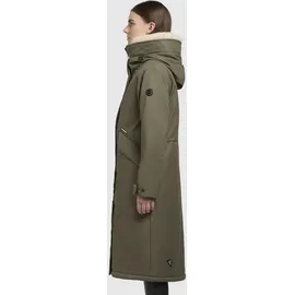 khujo Damen Wintermantel warmer Parka mit weichem Teddyfleece an der Kapuze, Taillenzugband und magnetischer Abdeckleiste Agneta-YM Light Moss Green Gr. XL - XL