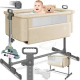 Kesser Kesser® Zustellbett Hubi 3in1 Baby Beistellbett Reisebett Babybett Mit Weich Matratze Mit Rollen Kinderbett 5-fach Höhenverstellung Faltbar Beige