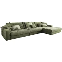 KAWOLA Ecksofa XL Lana Cord Recamiere rechts olivgrün
