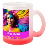 Kiwistar - Glastasse satiniert mit Farbverlauf - selbst gestalten - Foto - Wunschtext - individuell bedruckt - personalisiert - Geschenkidee - Becher mit Foto und Text - 9,5x8cm - 300cm.