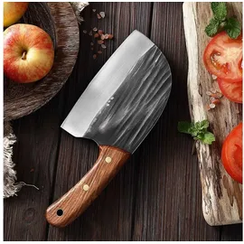 Muxel Premium Outdoor-Messer Vielseitig, Handgeschmiedet, Rustikal Hackmesser und Metzgermesser extrem Scharf mit Lederscheide
