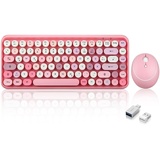 Perixx PERIDUO-713 DE Funk Tastatur und Maus Set, Retro Vintage Design, Rosa