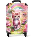 NoBoringSuitcases.com Kinderkoffer, Kinderkoffer Mädchen, Koffer Kinder, Hartschalenkoffer, Kinder Reisekoffer, Kindertrolley Mädchen, Trolley, Reisekoffer Personalisiert 55x40x20 cm (Kätzchen - Rosa)