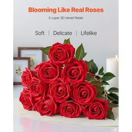 Vevor Künstliche Blumen Rosen, 500 Stück Kunstblumen, Rote Gefälschte Rose mit Stielen, Schaumrosen für DIY Hochzeit Blumensträuße Braut Valentinstag Muttertag Zuhause Dekoration